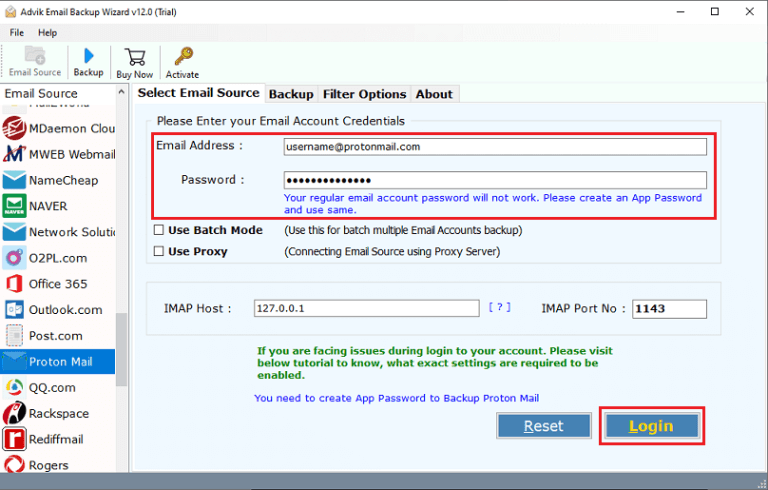 enter protonmail login details