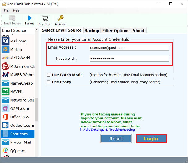 enter post.com details
